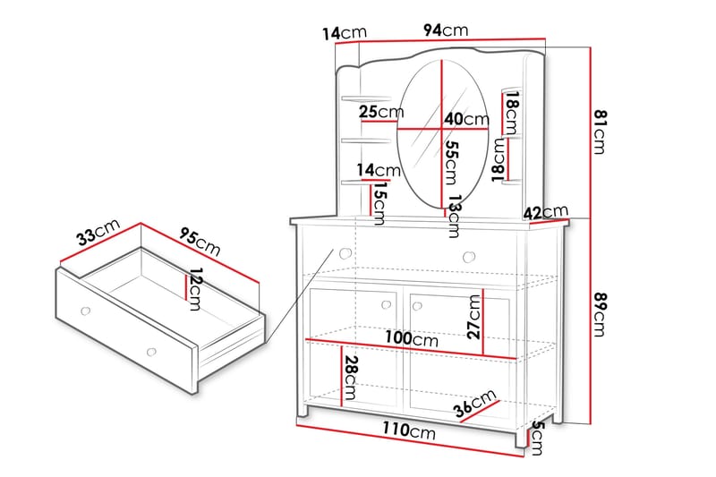 Hilts Sminkbord 110x42 cm - Vit/Rosa - Möbler - Bord & matgrupp - Sminkbord & toalettbord