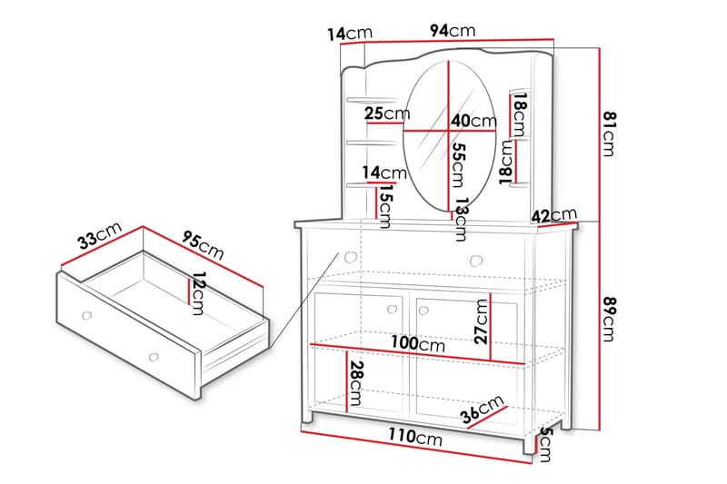 Hilts Sminkbord 110x42 cm - Vit/Rosa - Möbler - Bord & matgrupp - Sminkbord & toalettbord