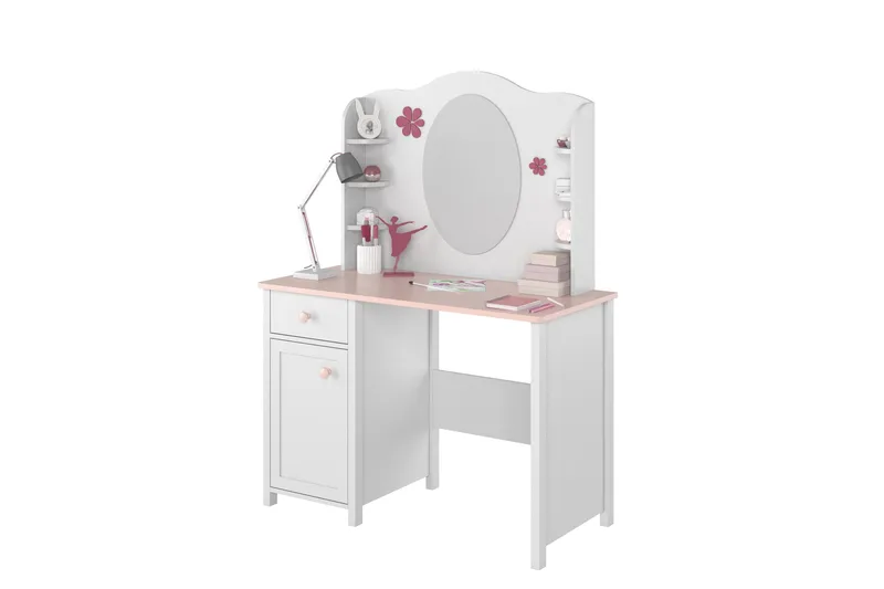 Hilts Sminkbord 110x52 cm, Vit/Rosa