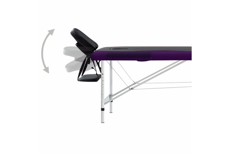 Hopfällbar massagebänk 2 sektioner aluminium svart och lila - Svart - Massagebord