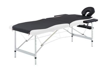 Hopfällbar massagebänk 2 sektioner aluminium svart och vit