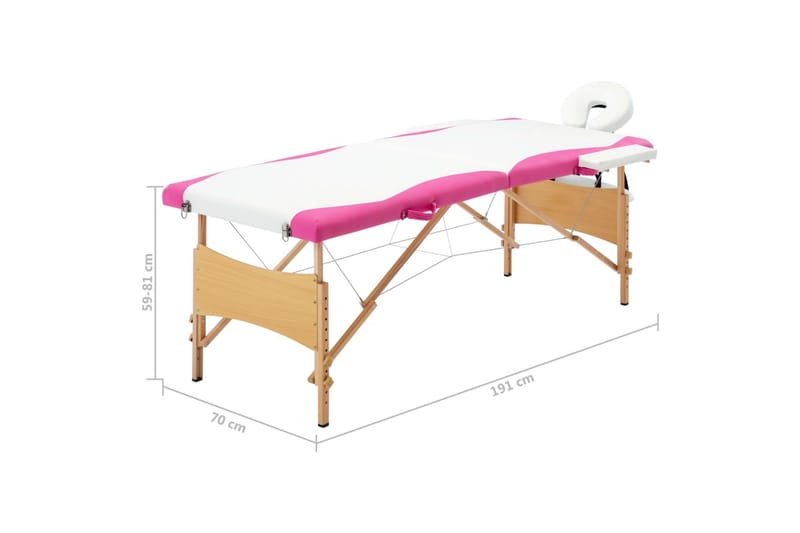 Hopfällbar massagebänk 2 sektioner trä vit och rosa - Vit - Massagebord