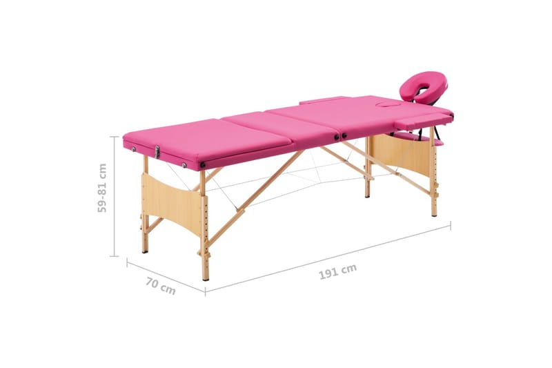 Hopfällbar massagebänk 3 sektioner trä rosa - Rosa - Massagebord