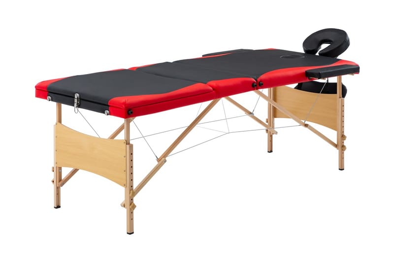 Hopfällbar massagebänk 3 sektioner trä svart och röd - Svart - Massagebord
