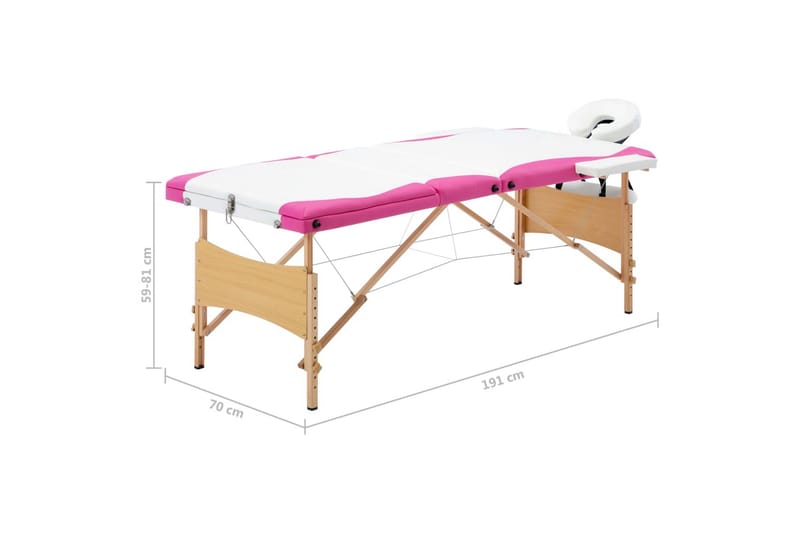 Hopfällbar massagebänk 3 sektioner trä vit och rosa - Vit - Massagebord