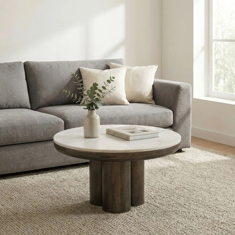 Ilvora Runt soffbord 60 cm i metall med marmorskiva - vit marmor antik svart brons - Möbler - Bord & matgrupp - Marmorbord