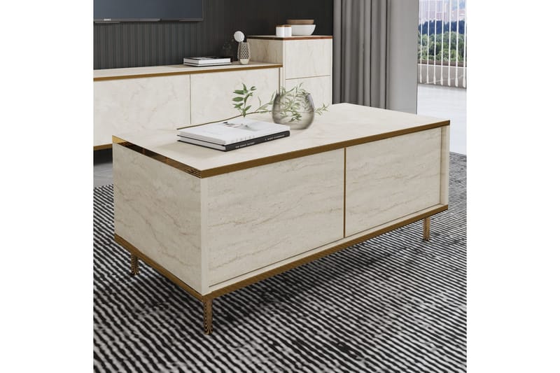 Imaj Soffbord 90 cm Rektangulärt med Lådor i Målat Trä - Beige - Möbler - Bord & matgrupp - Soffbord