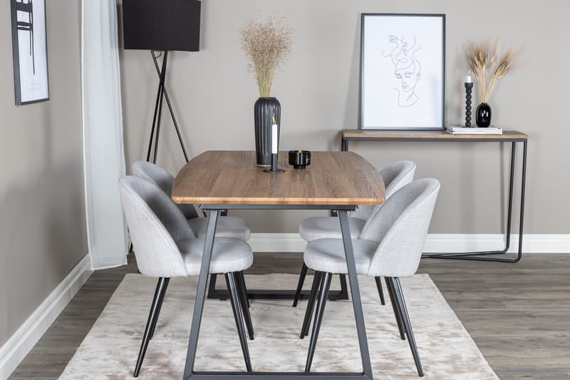 Inca Matgrupp 160 cm Rektangulär med 4 Velvet Stolar - Svart - Möbler - Bord & matgrupp - Matgrupp