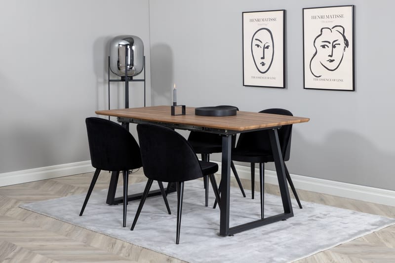 Inca Matgrupp 160 cm Rektangulär med 4 Velvet stolar - Möbler - Bord & matgrupp - Matgrupp