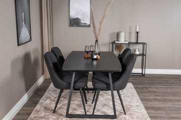 Inca Matgrupp Förlängningsbar 160 cm Rektangulär med 4 Velvet Deluxe stolar - Svart - Möbler - Bord & matgrupp - Matgrupp