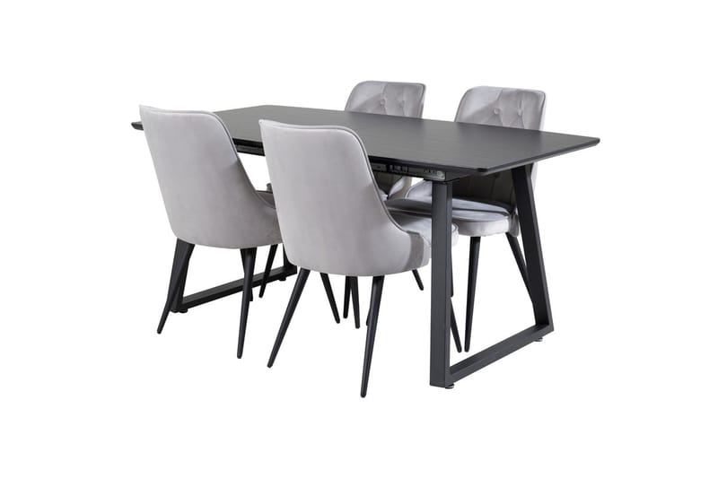 Inca Matgrupp Förlängningsbar 160 cm Rektangulär med 4 Velvet Deluxe stolar - Svart/Ljusgrå - Möbler - Bord & matgrupp - Matgrupp