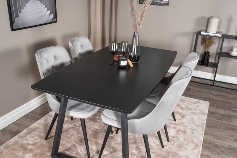 Inca Matgrupp Förlängningsbar 160 cm Rektangulär med 4 Velvet Deluxe stolar - Svart/Ljusgrå - Möbler - Bord & matgrupp - Matgrupp