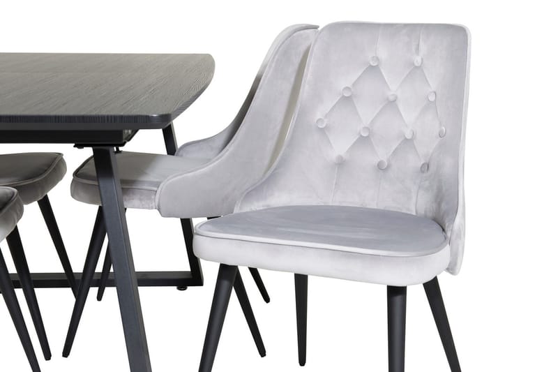 Inca Matgrupp Förlängningsbar 160 cm Rektangulär med 4 Velvet Deluxe stolar - Svart/Ljusgrå - Möbler - Bord & matgrupp - Matgrupp