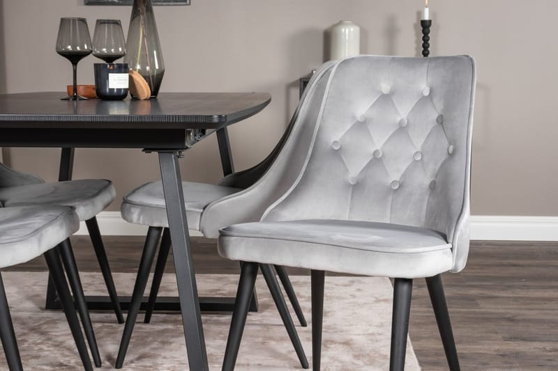 Inca Matgrupp Förlängningsbar 160 cm Rektangulär med 4 Velvet Deluxe stolar - Svart/Ljusgrå - Möbler - Bord & matgrupp - Matgrupp