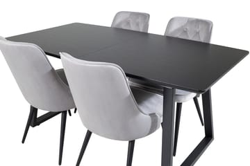 Inca Matgrupp Förlängningsbar 160 cm Rektangulär med 4 Velvet Deluxe stolar - Svart/Ljusgrå - Möbler - Bord & matgrupp - Matgrupp