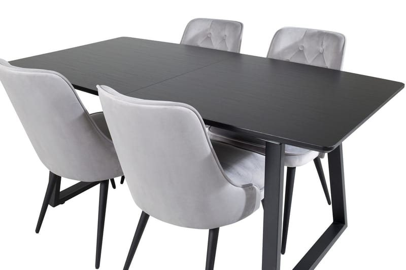 Inca Matgrupp Förlängningsbar 160 cm Rektangulär med 4 Velvet Deluxe stolar - Svart/Ljusgrå - Möbler - Bord & matgrupp - Matgrupp