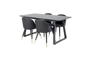 Inca Matgrupp Förlängningsbar 160 cm Rektangulär med 4 Velvet stolar - Svart - Möbler - Bord & matgrupp - Matgrupp