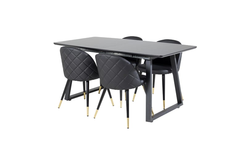 Inca Matgrupp Förlängningsbar 160 cm Rektangulär med 4 Velvet stolar - Svart - Möbler - Bord & matgrupp - Matgrupp
