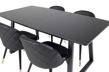 Inca Matgrupp Förlängningsbar 160 cm Rektangulär med 4 Velvet stolar - Svart - Möbler - Bord & matgrupp - Matgrupp