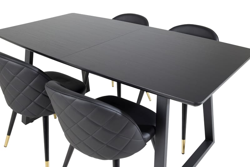Inca Matgrupp Förlängningsbar 160 cm Rektangulär med 4 Velvet stolar - Svart - Möbler - Bord & matgrupp - Matgrupp