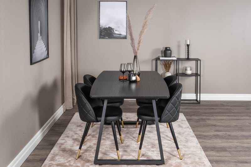 Inca Matgrupp Förlängningsbar 160 cm Rektangulär med 4 Velvet stolar - Svart - Möbler - Bord & matgrupp - Matgrupp