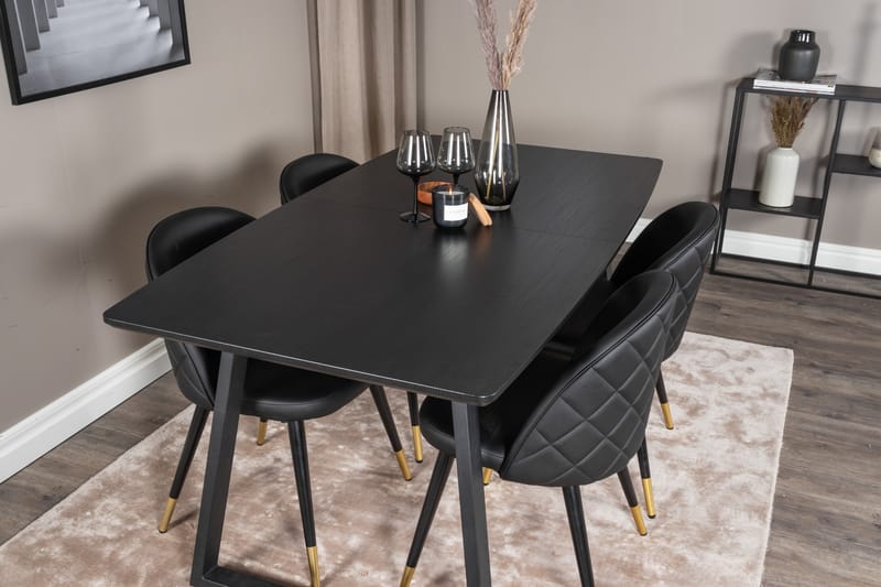 Inca Matgrupp Förlängningsbar 160 cm Rektangulär med 4 Velvet stolar - Svart - Möbler - Bord & matgrupp - Matgrupp