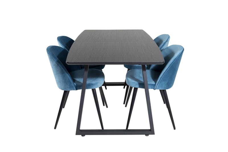 Inca Matgrupp Förlängningsbar 160 cm Rektangulär med 4 Velvet stolar, Svart