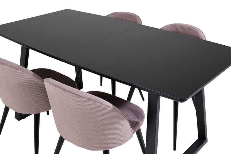 Inca Matgrupp Förlängningsbar 160 cm Rektangulär med 4 Velvet stolar - Svart - Möbler - Bord & matgrupp - Matgrupp