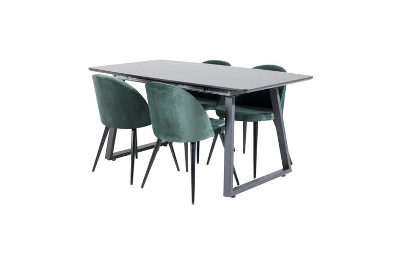 Inca Matgrupp Förlängningsbar 160 cm Rektangulär med 4 Velvet stolar - Svart/Grön - Möbler - Bord & matgrupp - Matgrupp