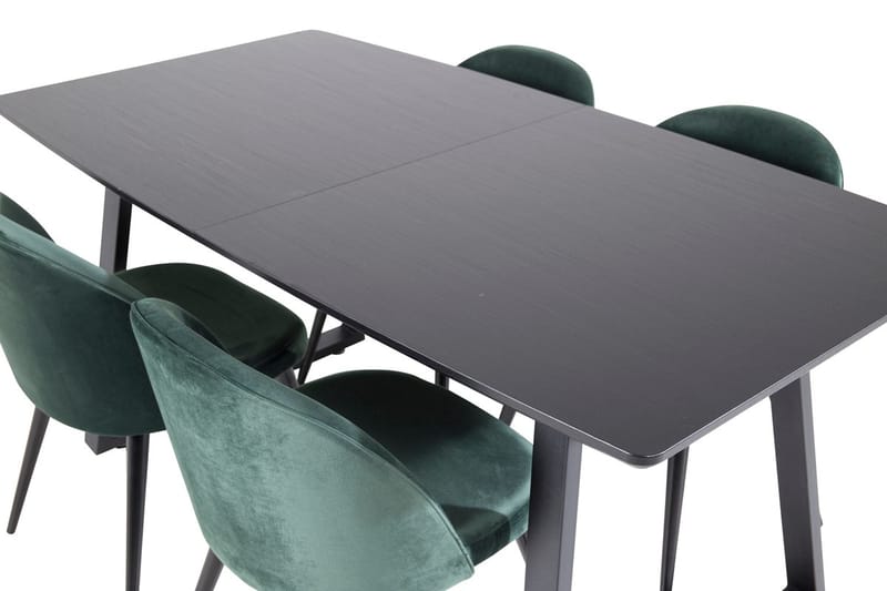 Inca Matgrupp Förlängningsbar 160 cm Rektangulär med 4 Velvet stolar - Svart/Grön - Möbler - Bord & matgrupp - Matgrupp