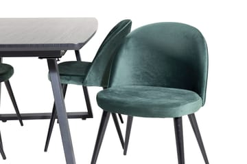 Inca Matgrupp Förlängningsbar 160 cm Rektangulär med 4 Velvet stolar - Svart/Grön - Möbler - Bord & matgrupp - Matgrupp