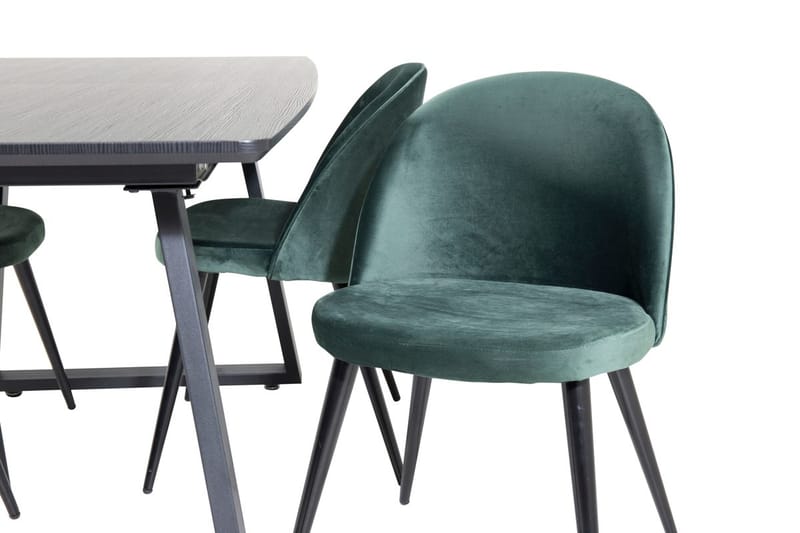 Inca Matgrupp Förlängningsbar 160 cm Rektangulär med 4 Velvet stolar - Svart/Grön - Möbler - Bord & matgrupp - Matgrupp