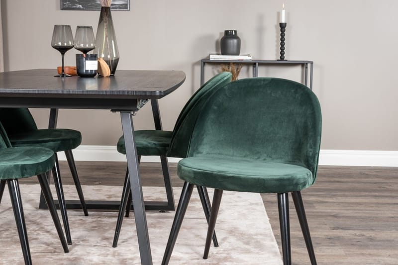 Inca Matgrupp Förlängningsbar 160 cm Rektangulär med 4 Velvet stolar - Svart/Grön - Möbler - Bord & matgrupp - Matgrupp