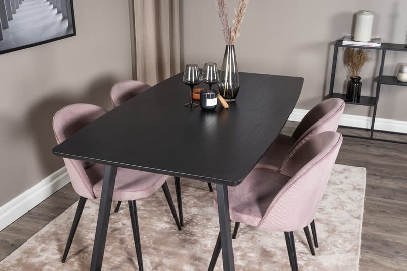 Inca Matgrupp Förlängningsbar 160 cm Rektangulär med 4 Velvet stolar - Möbler - Bord & matgrupp - Matgrupp