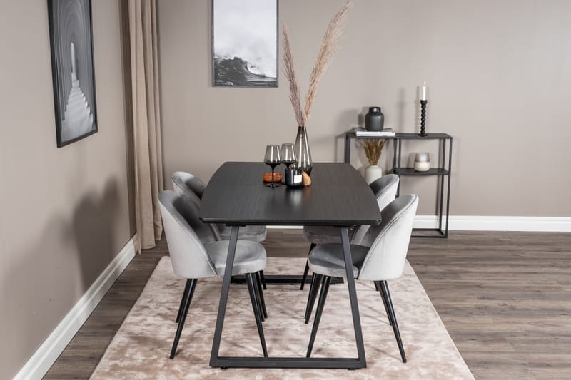 Inca Matgrupp Förlängningsbar 160 cm Rektangulär med 4 Velvet stolar - Möbler - Bord & matgrupp - Matgrupp