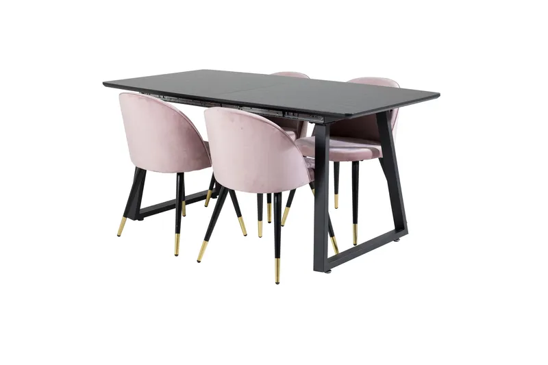 Inca Matgrupp Förlängningsbar 160 cm Rektangulär med 4 Velvet stolar - Möbler - Bord & matgrupp - Matgrupp