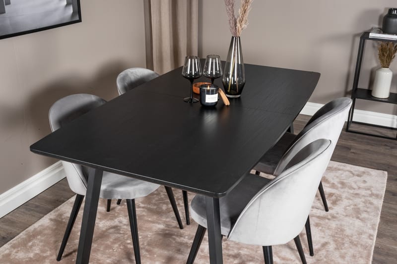 Inca Matgrupp Förlängningsbar 160 cm Rektangulär med 4 Velvet stolar - Möbler - Bord & matgrupp - Matgrupp