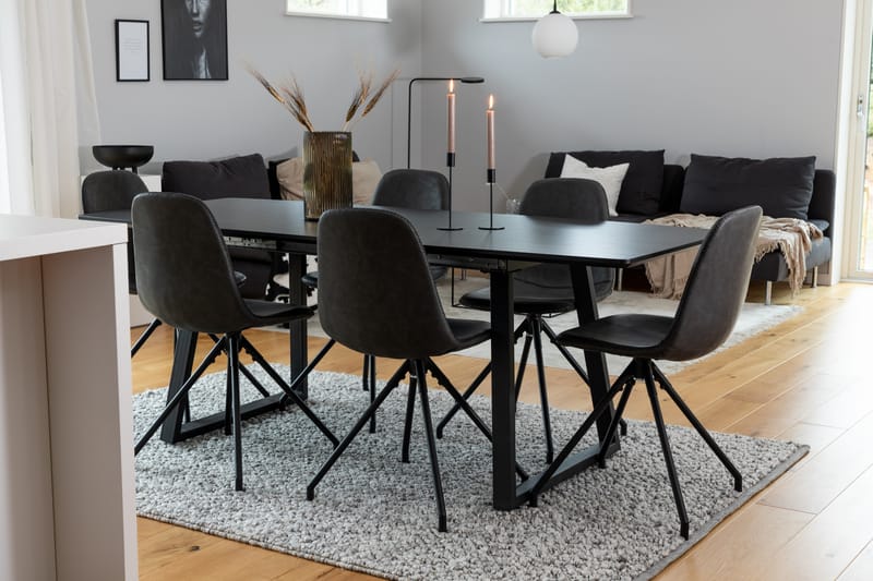 Inca Matgrupp Förlängningsbar 160 cm Rektangulär med 6 Polar stolar - Svart - Möbler - Bord & matgrupp - Matgrupp