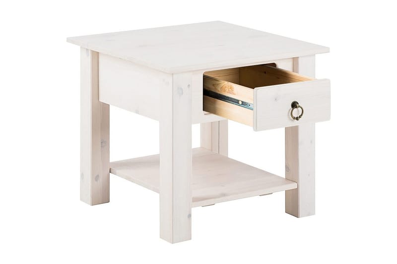 Ines 50 cm Kvadratiskt Soffbord med Lådor i Furu - Vit - Möbler - Bord & matgrupp - Soffbord