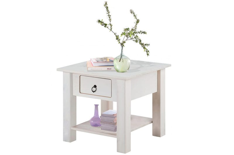 Ines 50 cm Kvadratiskt Soffbord med Lådor i Furu - Vit - Möbler - Bord & matgrupp - Soffbord