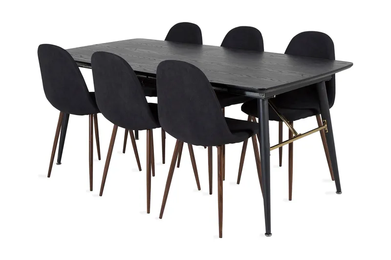 Irunea Förlängningsbar Matgrupp 180 cm inkl 6 Ypas Stolar, Svart/Brun