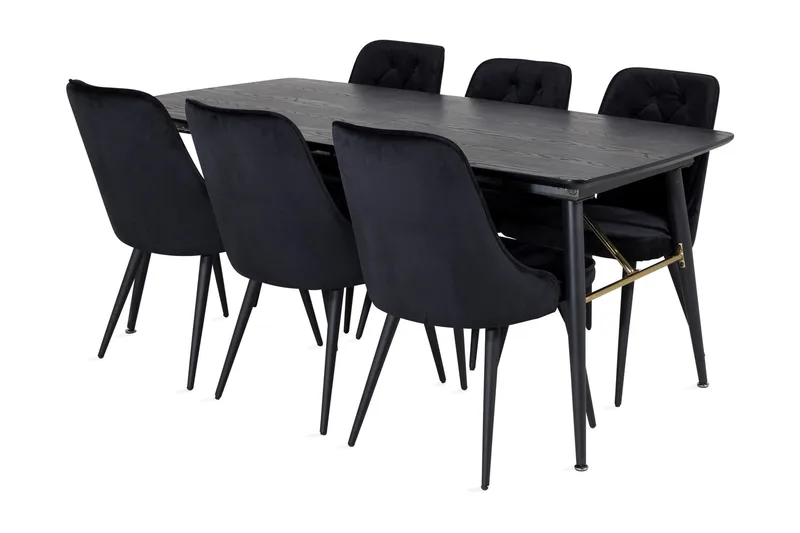 Irunea Förlängningsbar Matgrupp 180cm inkl 6 Valera Lyx Stol, Svart