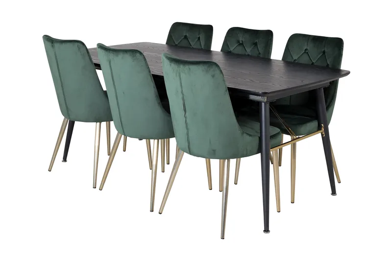 Irunea Förlängningsbar Matgrupp 180cm inkl 6 Valerie Lyx Sto, Svart/Mörkgrön/Guld