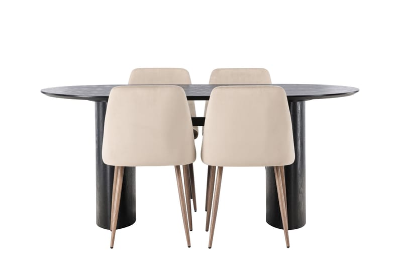 Isolde Matgrupp 180 cm Oval med 4 Night Stolar, Svart