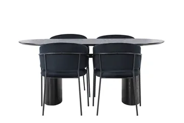 Isolde Matgrupp 180 cm Oval med 4 Selma Stolar - Svart - Möbler - Bord & matgrupp - Matgrupp