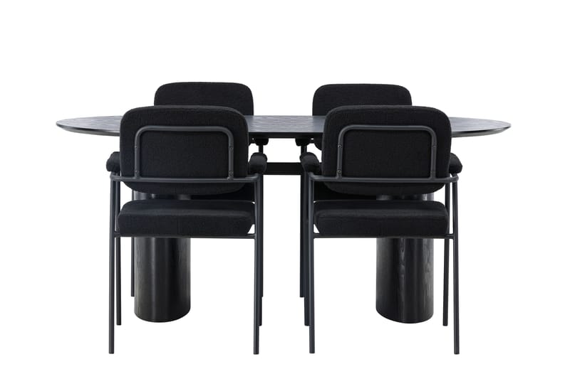 Isolde Matgrupp 180 cm Oval med 4 Yesterday stolar, Svart
