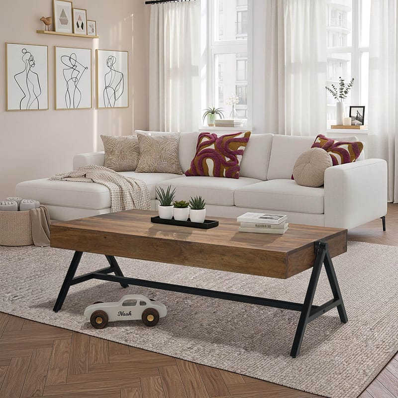 Ivoira Soffbord 120 cm Industriell stil - Varm mörkbrun och svart - Möbler - Bord & matgrupp - Soffbord