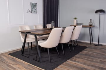 Jakarta Matgrupp 200 cm Rektangulär med 6 Velvet stolar - Beige - Möbler - Bord & matgrupp - Matgrupp