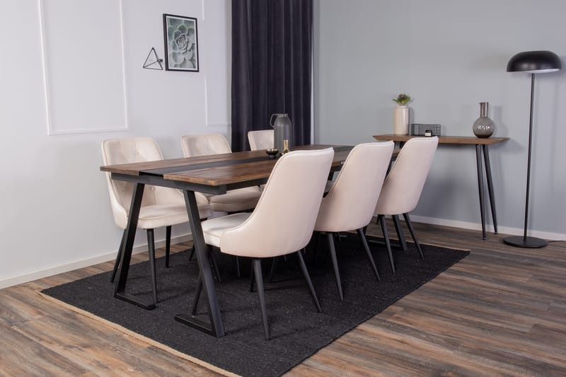 Jakarta Matgrupp 200 cm Rektangulär med 6 Velvet stolar - Beige - Möbler - Bord & matgrupp - Matgrupp