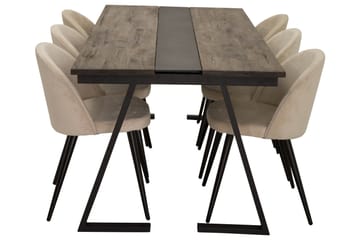 Jakarta Matgrupp 200 cm Rektangulär med 6 Velvet stolar - Beige - Möbler - Bord & matgrupp - Matgrupp